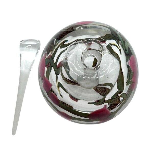 Handblown Zellique Signed Glass Perfume Bottle Stopper Pink Floral Painted 4"H - Picture 5 of 7